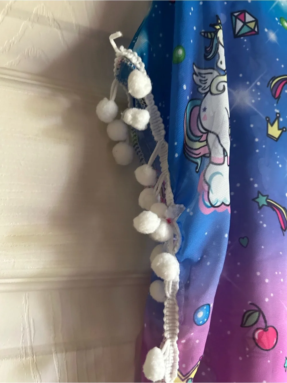 4/$20 Unicorn Size M Pom-Pom Cover-Up in Blue and Purple
